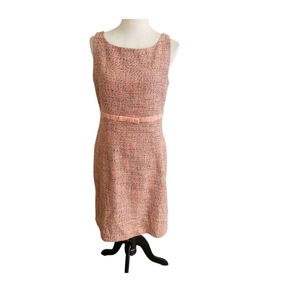 Gap Plush Pink Coral Tweed Stylish Formal Sheath Dress Size 12 Bowtie Waist